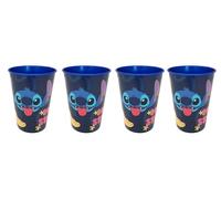 Theonoi 4 vasos para niños de 260 ml/a elegir: Minnie Pony Princess Frozen PawPatrol cristal plástico sin BPA - Regalo niña (Stitch)