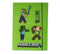 Theonoi Caja Resistente para Niños, Caja de Archivo, Carpeta para la Mochila Escolar, Dossier con Banda Elástica y Solapa Interior, DIN A4 (Minecraft Verde)