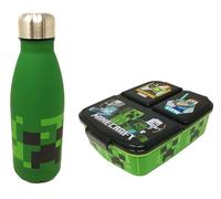 Theonoi Minecraft A - Fiambrera infantil con divisores/compartimentos y botella de agua