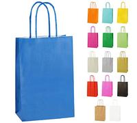Thepaperbagstore 10 Bolsas Pequeñas De Papel Para Fiestas Y Regalos, con Asas Retorcidas - Azúl - 140x210x80mm