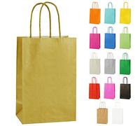 Thepaperbagstore 10 Bolsas Pequeñas De Papel Para Fiestas Y Regalos, con Asas Retorcidas - Dorado - 140x210x80mm