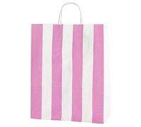 Thepaperbagstore 20 Bolsas De Papel De Colores, Reciclables Y Reutilizables, con Asas Retorcidas, Rayas Blancas y Rosas - Mediana 250x110x310mm