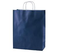 Thepaperbagstore 30 Bolsas De Papel De Colores, Reciclables Y Reutilizables, con Asas Retorcidas, Azúl - Medianas 250x110x310mm