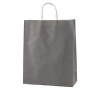 Thepaperbagstore 30 Bolsas De Papel De Colores, Reciclables Y Reutilizables, con Asas Retorcidas, Gris - Medianas 250x110x310mm