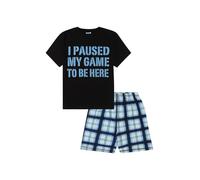 ThePyjamaFactory Chicos I Paused My Game to Be Here Gaming Black Blue algodón Corto Pijamas (15-16 Años)
