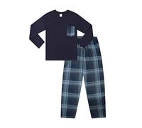 ThePyjamaFactory Conjunto de pijama largo de tartán azul marino para niños