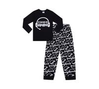 ThePyjamaFactory Conjunto de pijama largo para niños con texto en inglés "I'd Rather Be Gaming", color blanco y negro, Negro, 12-13 años