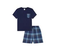 ThePyjamaFactory Conjunto de pijama para niños, color azul marino, diseño de cuadros escoceses