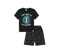 ThePyjamaFactory Pijama corto de algodón azul con texto en inglés "I Can't Hear You I'm Gaming" para niños (13-14 años), Negro, 13-14 Years