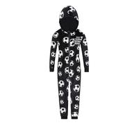 ThePyjamaFactory Pijama de forro polar para niños Eat Sleep Football Repeat en blanco y negro, Negro, 12-13 años
