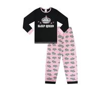 ThePyjamaFactory Pijama largo de algodón para niñas Sleep Queen PJ's para niños, Negro , 15-16 años