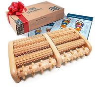 TheraFlow Masajeador de pies doble talla L - Acupresión Shiatsu Original - Alivio Fasciitis plantar - Esquema reflexología plantar/manual de instrucciones - Madera