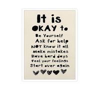 Therapy Office Wall Art Motivational It Is Okay To Be Yourself Inspirational Quote Print Minimalist Decor For School Counselor(Framed,08x12inch(20x30cm))