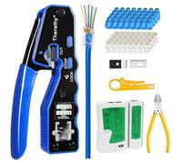Therathy Kit de herramientas de crimpado RJ45, kit de herramientas de crimpado Ethernet para pasar a través de conectores RJ45, crimpadora Ethernet con conectores Cat 6 (kit de herramientas de