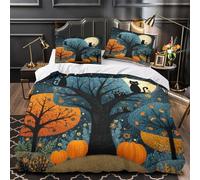 There Is A Black Gato on A Branch and A Big Blue Moon Funda De Edredón 3D, Juegos De Ropa De Cama Microfibra, Impresas De con Funda De Almohada 3 Piezas Niño Niña Super King(260x220cm)