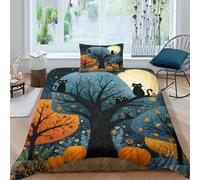 There Is A Black Gato on A Branch and A Big Blue Moon Juego De Ropa De Cama, Funda Nórdica De Impresión 3D Microfibra para Niño Niña Single(135x200cm)