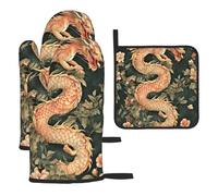 There Is A Flower Dragon In The Middle Guantes de cocina coloridos resistentes al calor, almohadillas calientes, lindas cosas de panadero, regalos de cocina para amantes de la cocina, cocineros y mamá