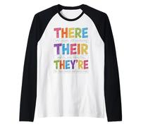 There Their They're Funny Grammar English Teacher Humor Camiseta Manga Raglan