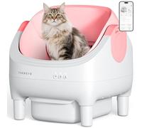 Thereye Caja de arena autolimpiable, caja de arena automática abierta con aplicación inteligente y sensores de seguridad, gran caja de arena automática para múltiples gatos, cubo de basura de 10