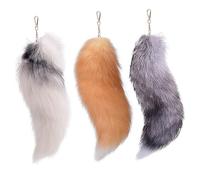 Therian Fox Tail, 3 Piezas de Cola Therian, de 15.8 Pulgadas de Largo con Cierre, Llavero Suave y Esponjoso de Halloween, Colas Colgantes para Mujeres Adultas, Colas