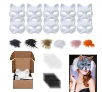 Therian Kit de Máscara de Gato,Máscara Gato,10 Piezas Therian Mask con 6 Pelo y 20 Malla para Ojos,Cat Mask,máscaras de gato para pintar,DIY Máscaras Pintada a Mano,para Cosplay Halloween Carnaval