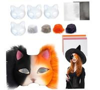 Therian Mask Kit Decoraciones de Halloween Diy Half Face Kit de máscara de gato en blanco con tira peluda, malla para los ojos, tela de fieltro para Masquerade Party Cosplay