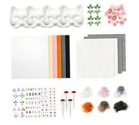 Therian Mask Kit Decoraciones de Halloween Kit de máscara de Gato DIY con Tira Peluda, Malla para los Ojos, Tela de Fieltro, Pegatina de Diamantes de imitación, Hojas, Flores, champiñones para la mas