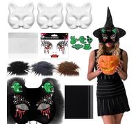 Therian Mask Kit, kit de máscara de gato con temas de vampiro con piel sintética, hoja de malla para los ojos, tela de fieltro y pegatina para la fiesta de cosplay de Halloween Masquerade, Halloween