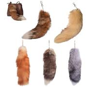 Therian Tail - Llavero Decorativo Con Diseño De Cola De Zorro De 30 Cm,5 Piezas De Cola,Cola De Peludo,therian De Largo Con Broche,Llavero Esponjoso Gris,mochila,juego De Rol-5pcs