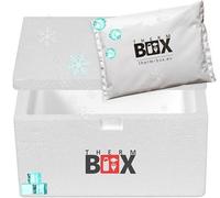 THERM BOX Caja de poliestireno de 1 W con 1 acumulador de frío para nevera de 1,6 l, interior: 19 x 10 x 8 cm, caja de transporte, recipiente térmico, reutilizable