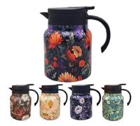 Thermal Coffee Carafe - 1000ml Stainless Steel Floral Tea Kettle with PP Handle | Red, Green, Violet, Pink, Orange Colors, Cute Tea Infuser Kettle for Hot Liquids