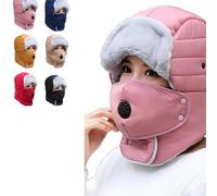 Thermal Hat with Detachable Breathing-Valve Mask, Heavy Duty Cold Weather Gear, Adjustable Fleece Pullover Cap for Men Women (Pink)