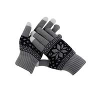 Thermal Knitted Gloves for Women Winter Season Warmth in Cold Weather Neutral Grey Wool Yarn Screen Pair