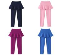 Thermal Leggings Kids Fleece Lined Skirted Leggings Girls Warm Knit Trousers with Ruffle Tutu Skirt Toddler Thick Cotton Footless Tights Stretchy Yoga Pants for Gym Sports