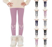 Thermal Leggings Toddler Girls Fleece Lined Tights Cute Kids Bunny Embroidery School Trousers Baby Girls Thick Cotton Seamless Leggings Winter Warm Yoga Pants