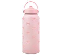 Thermal Water Bottle - 10.12in Stainless Steel Vacuum Flask | Bow Design Insulated Cup | Straw Travel Mug, Hot Cold Coffee Bottle For Sports, Travel, Home Hydration Use