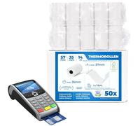 THERMALKING - Rollos Papel Datafono Térmico 57x35x12mm para todos los TPV y las impresora térmica - Rollo papel térmico 57mm x 35mm x 14m - Ideal para máquinas de tarjetas de Crédito - Papel TPV [50x]