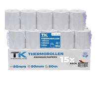 THERMALKING - Rollos Papel Termico 80x80 para Impresora de Tickets - Para caja registradora con impresora de recibos - Papel impresora Termica 80x80x12 - Rollo Papel térmico 80mm x 80mm x 80m - [15x]