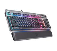 Thermaltake Argent K6 RGB Teclado mecánico para juegos de perfil bajo Cherry MX rojo, placa superior de aluminio, perilla multifunción, reposamuñecas, GKB-KB6-LRSRUS-01