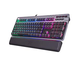 Thermaltake Argent K6 RGB - Teclado mecánico para Juegos de Perfil bajo, Cherry MX Speed Silver, Placa Superior de Aluminio, Perilla multifunción, reposamuñecas, GKB-KB6-LSSRUS-01