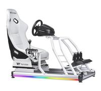 Thermaltake GR500 Cockpit de Simulación de Carreras Snow, Silla Gaming Ergonómica con Volante y Pedales, Blanco