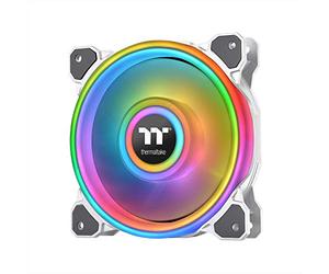 Thermaltake Riing Quad 100-PL12SW-C - 120 mm, 16,8 millones de colores RGB (Alexa, Razer Chroma), 4 anillos de luz, 54 LED, 9 aspas, rodamiento hidráulico, carcasa blanca/ventilador de radiador,