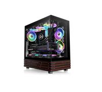 Thermaltake View 270 Plus WS ARGB | Mid Tower ATX | Negro | Cristal Templado Y Detalles De Madera, 3 Ventiladores ARGB Lite De 120 mm Preinstalados (2 Reverse + 1 Estándar)