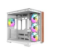 Thermaltake View 380 WS ARGB | Mid Tower ATX | Blanco Nieve | Doble Cámara, Detalles De Madera, 4 Ventiladores ARGB Lite De 120 mm Preinstalados (3 Reverse + 1 Estándar)