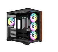 Thermaltake View 380 WS ARGB | Mid Tower ATX | Negro | Doble Cámara, Detalles De Madera, 4 Ventiladores ARGB Lite De 120 mm Preinstalados (3 Reverse + 1 Estándar)