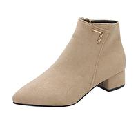 Thermische Chunky Heels Mode Hohe Stiefel Damen Reißverschluss Atmungsaktive Kurze Schuhe Damenstiefel Trendsession Damen, beige, 41 EU