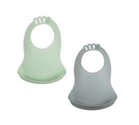 Thermobaby - Juego de 2 baberos BIBOU - Fabricados en Francia - Baberos impermeables con recuperador, ajustables y fáciles de limpiar - Material flexible (verde celadón y gris encanto)