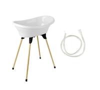 THERMOBABY - Set de baño para bebé - Vasco - Bañera, pata de madera & Tubo de desagüe - Innovación patentada - Plegable & - Estable - Blanco muguete