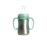 THERMOBABY - Vaso de acero inoxidable para bebé con asas y tetina de silicona, a prueba de fugas, 180 ml, fácil de limpiar, duradero, ideal para la autonomía del bebé, color verde cactus
