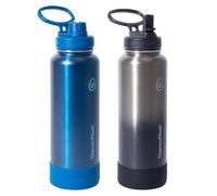 ThermoFlask Botella de agua de acero inoxidable, 40 onzas, aislamiento de doble pared (plateado/azul cepillado)